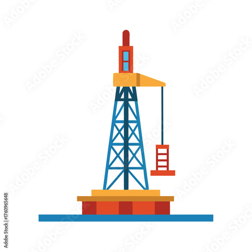 Oil Drilling Rig Tower with Crane and Platform Keywords: oil rig, drilling rig, oil derrick