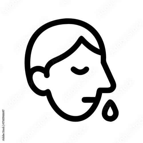 A simple icon of a person's profile with a droplet near the mouth, symbolizing drooling, nausea, or a cold. Ideal for health blogs.