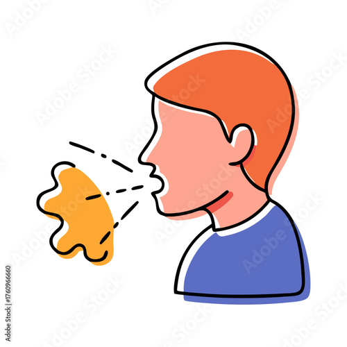 A person coughing or sneezing, with visible expulsion, symbolizing illness or airborne particles. Ideal for blogs on health, hygiene, or respiratory issues.