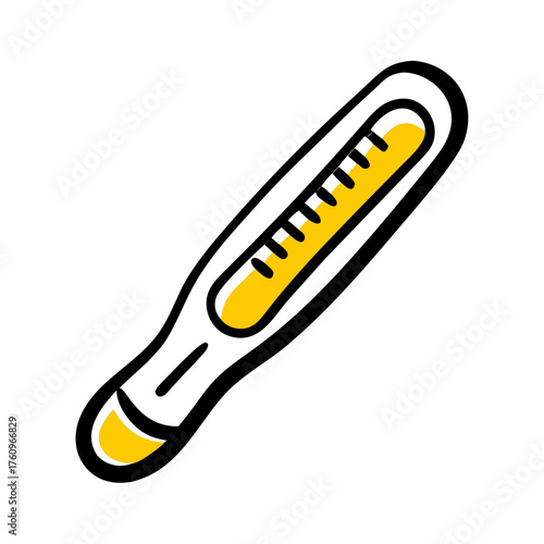 A hand-drawn style thermometer with a yellow reading, indicating a moderate temperature. Ideal for blogs on weather, health, or general measurement.