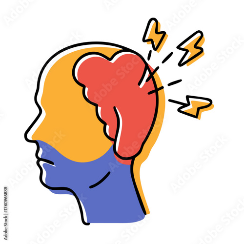 Colorful, stylized illustration of a person's head with intense pain in one area, symbolizing a severe headache, migraine, or brain-related distress. Great for health and wellness blogs.