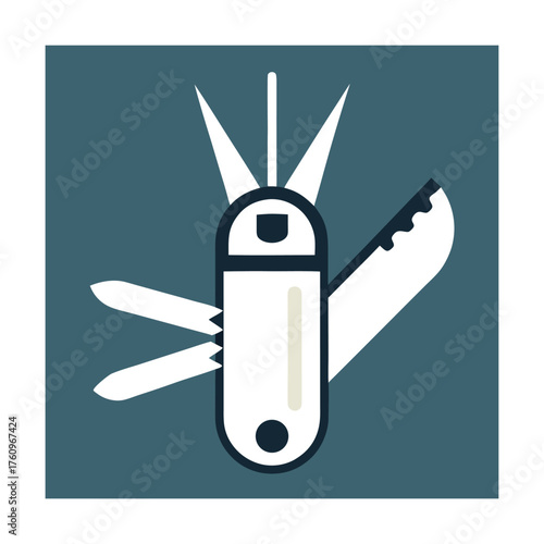 Swiss Army Knife Icon with Multiple Tools Extended Keywords: swiss army knife, multi-tool, knife