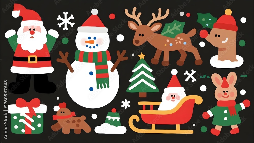 Fototapeta premium Christmas holiday characters and decorations