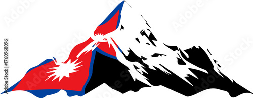 Nepali Flag with Mount Everest Outline - Minimal Vector Design of National Pride