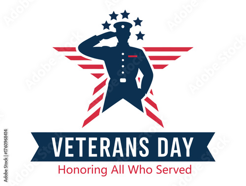  Veterans Day tribute with saluting soldier silhouette, star and stripes design—honoring U.S. military service with patriotic red, white, and blue