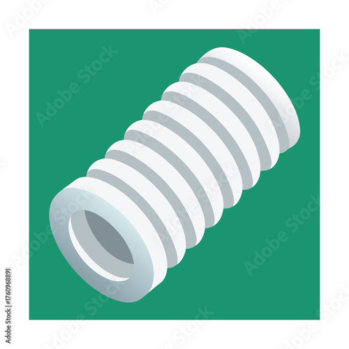 White Corrugated Tube on Green Square Background Keywords: tube, pipe, hose, conduit, corrugated