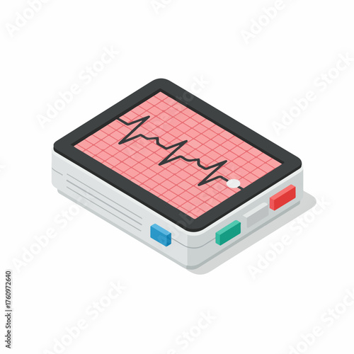 Isometric Detailed Medical Device Displaying Heartbeat Rhythm Monitoring Equipment