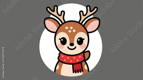 Cute cartoon deer with red scarf