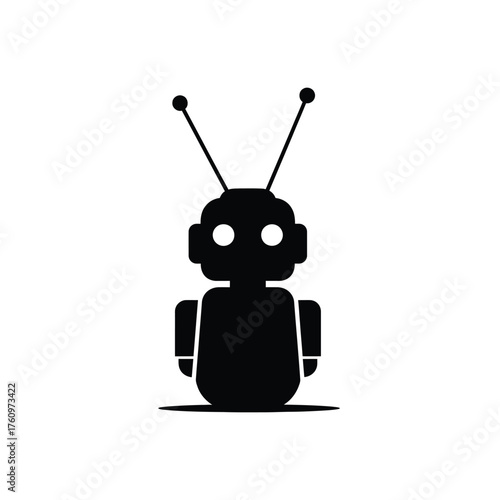 Black robot icon with antennae and white eyes vector