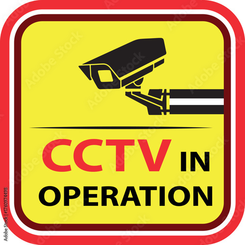Security camera icon, Warning Sticker for CCTV Camera video surveillance, cc tv sign. Yellow square indicating camera operation. 24 hours monitoring, Fixed CCTV, Security Camera Icon Vector.