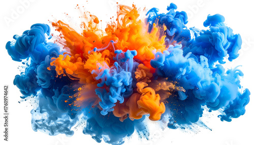 Vivid explosion of blue and orange clouds against a black background, creating a dynamic effect