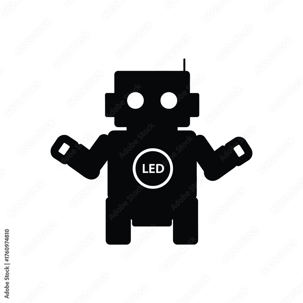Fototapeta premium Black robot icon with white L E D symbol on chest vector