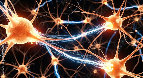 Neurons with Electrical Signals in Brain Network Illustration