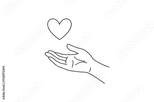 Creative Line Art of Helping Hand Reaching Out Symbolizing Love, Support, Care, Empathy, and Compassion Vector Illustration.