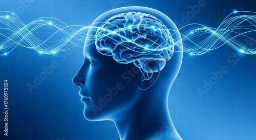 Digital Brain Illustration with Neural Network Connections in Blue Modern Style