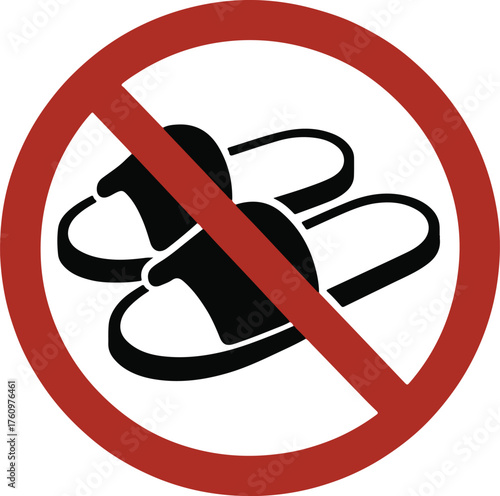 No Beach Slippers Sign Checkered Pattern Flip Flops Restriction Symbol Icon