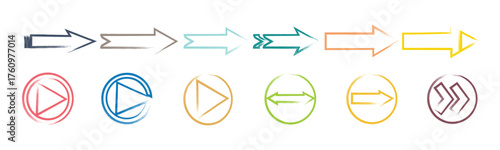 Brush Stroke colorful Arrows icons - Set of hand drawn arrow icon with various directions.