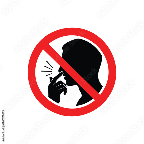 Prohibition sign against picking nose with finger to prevent germ spread and illness