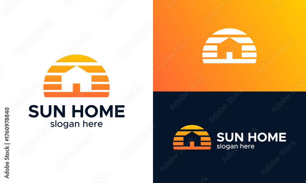 Fototapeta premium House building logo design vector illustration with sun design graphic Icon, symbols, creative