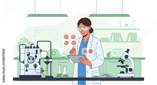 Scientist analyzing cultured meat samples in laboratory for sustainable food technology