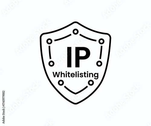 Vector illustration of an IP whitelist icon badge. Clean and professional design representing trusted network access, verified IPs, and cybersecurity authorization. Perfect for IT dashboards, firewall