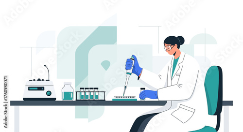 Scientist in a laboratory using a pipette for research and development process or experiments and