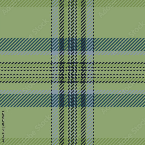 Stitch tartan pattern seamless, decorative plaid fabric texture. Intense check textile vector background in green and dark colors.