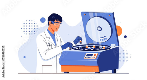 Scientist performing tests in a laboratory with modern equipment and protective gear for
