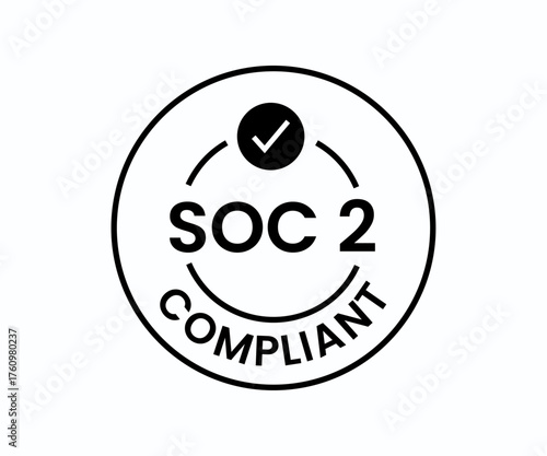 SOC 2 compliant certificate badge icon. Clean, modern design symbolizing verified data security, trust, and compliance with SOC 2 standards. Perfect for SaaS platforms, cybersecurity companies, IT