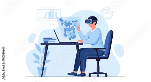 Virtual Reality in Healthcare Illustration: A Doctor Exploring Human Anatomy Through VR