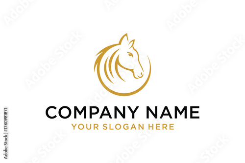 Elegant Golden Horse Head Logo Design with Modern Minimalist Lines for Brand Identity