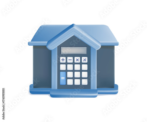House mortgage calculation, residential budget, insurance or cost and expense, real estate investment or home refinance money concept 3D render vector illustration, house calculator, loan and credit