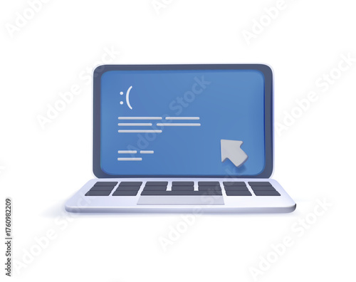 Computer outage, error, failure causing by software update mistake, operating system crash or cyber attack, server down technical issue concept, computer laptop outage. 3D render vector illustration