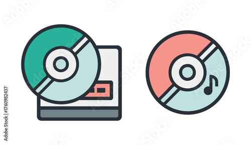 Compact Disc Icon Vector Set, DVD symbol, Media player Icon, Music and Media CD Illustration, Flat Digital Storage Disc Graphics, Entertainment CD Symbol Design, Colorful Audio and Data Disc Icons