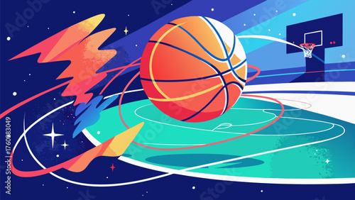 Dynamic Abstract Basketball Illustration with Energetic Motion Graphics