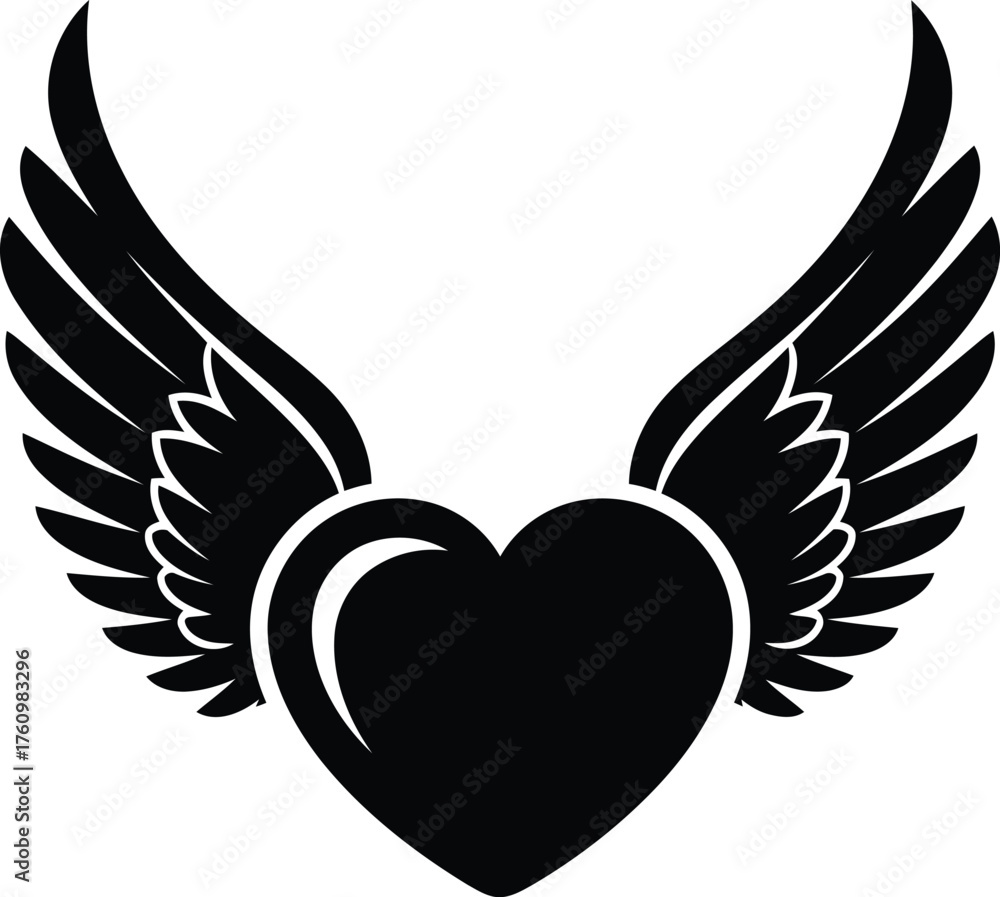 Fototapeta premium Vector art of black heart with wings