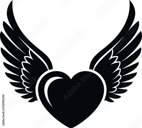 Vector art of black heart with wings