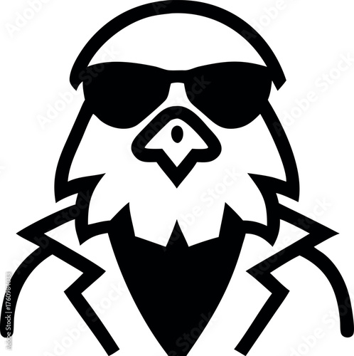 Stylish eagle wearing aviator sunglasses and modern jacket Line Art Vector illustration
