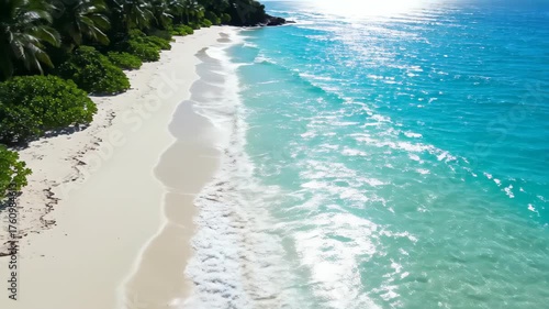 Aerial View of Tropical Beach with Turquoise Water and White Sand