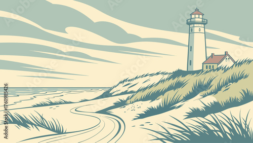 Flat design of Long Beach Washington dunes in soft hues
