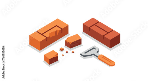 3d isometric bricks and trowel for construction and masonry projects