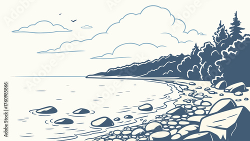 Minimalist Lake Superior shore rocks and waves
