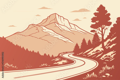 Minimalist Mount Lemmon scenic road vector in warm gradient
