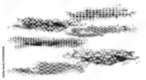 Halftone pattern of dark strokes creates a grainy, textured design on a white canvas, offering a striking abstract effect for creative graphic projects and backgrounds with a retro look