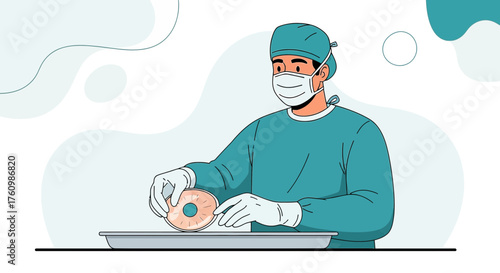 Humorous Illustration of a Surgeon Preparing a Donut for 'Surgery' in a Sterile Environment