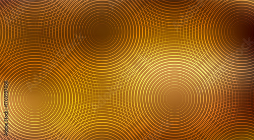 Abstract golden background features concentric circle patterns that intersect creating a dynamic and mesmerizing visual effect evoking a sense of depth and movement