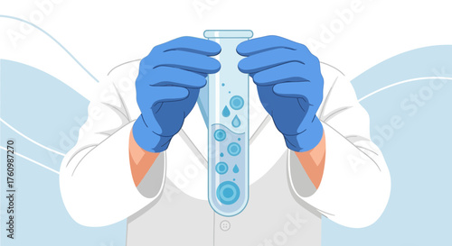 Illustration depicting medical professional analyzing liquid sample in test tube for science