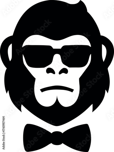 Gorilla wearing sunglasses and bow tie charismatic illustration Line Art Vector illustration