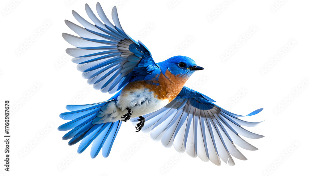 Obraz premium A vibrantly hued bird, with wings outstretched in mid-flight against a stark, black background