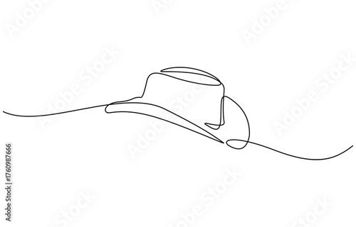 Continuous single drawn one line men hat, one line drawing of cowboy hat. Premium vector